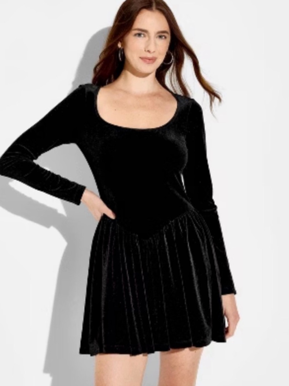 NWT wild fable Black Velvet Long-Sleeve Scoop Neck Dress